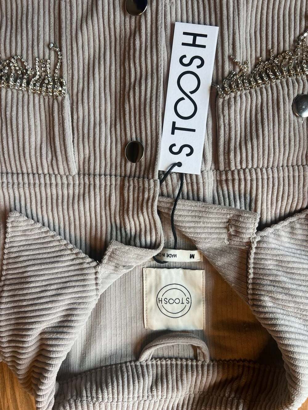 Stoosh Beige Corduroy Rhinestone Fringe Jacket Size M - Picture 4 of 6